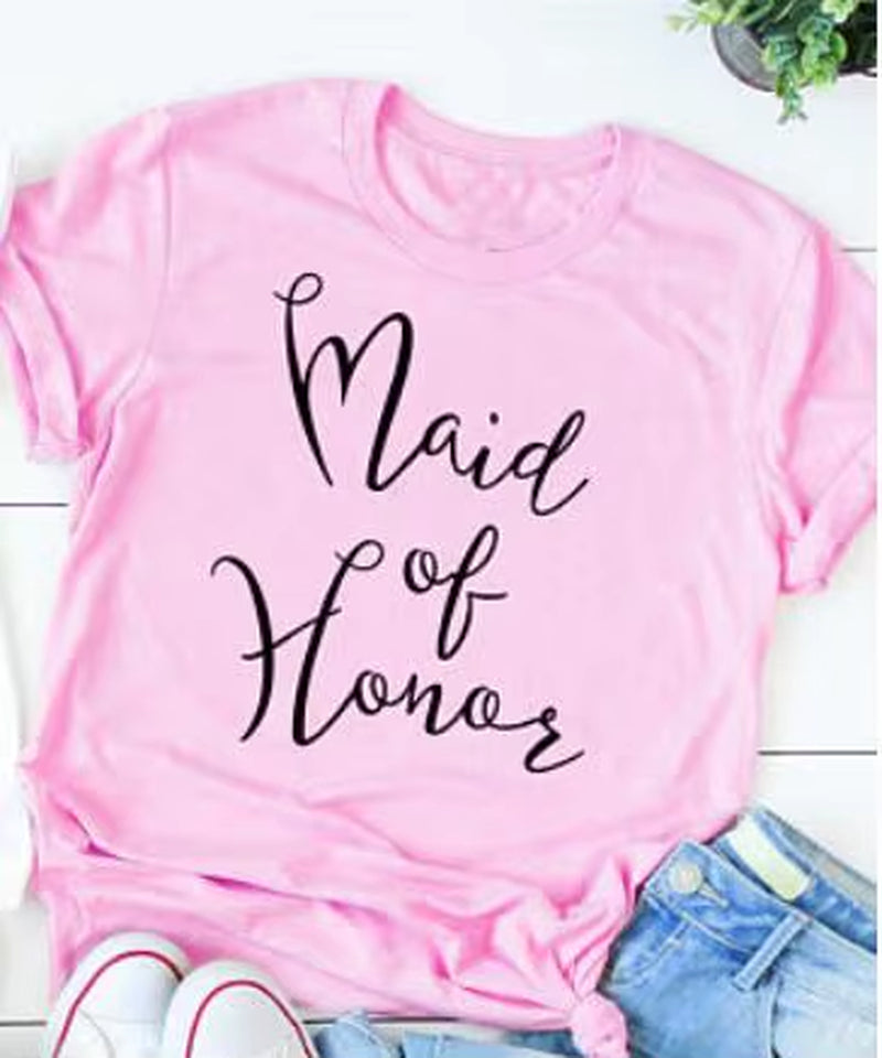 Bride Maid of Honor T-Shirt Romantic Wedding Clothing T Shirt Fashion Party Bridal T Shirts BFF Gift Bridesmaid Tees