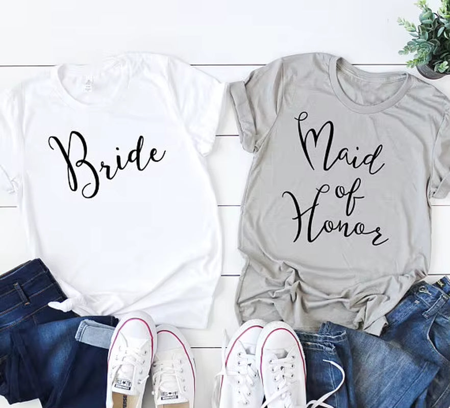 Bride Maid of Honor T-Shirt Romantic Wedding Clothing T Shirt Fashion Party Bridal T Shirts BFF Gift Bridesmaid Tees