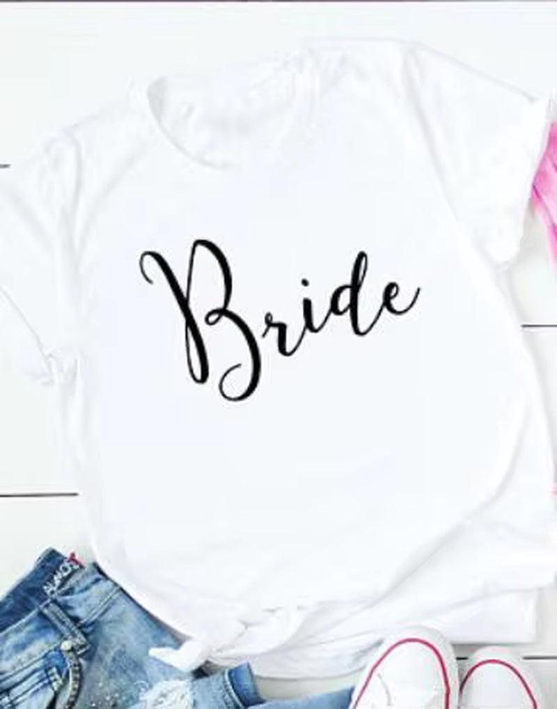 Bride Maid of Honor T-Shirt Romantic Wedding Clothing T Shirt Fashion Party Bridal T Shirts BFF Gift Bridesmaid Tees